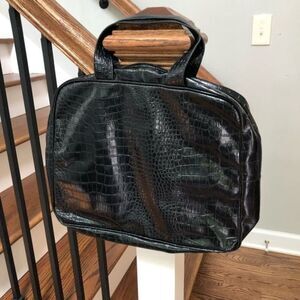 Saks Fifth Avenue shiny black crocodile patterned laptop bag‎ or purse